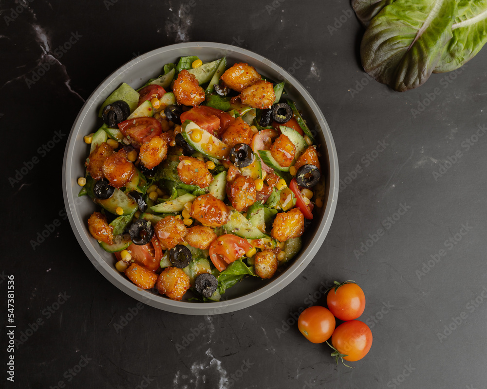healthy salad with fried white cheese healthy salad with fried white cheese