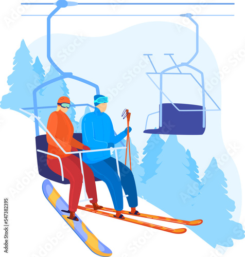 Winter christmas fun skiing skates outdoor games people. Skiing in winter, ice skating, playing outdoors, active season cartoon style vector illustration isolated on white