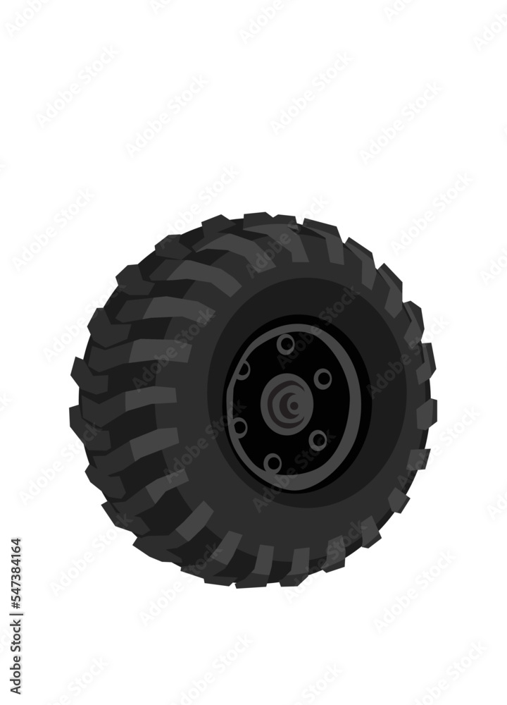 The wheel of a big truck. Tire. Stylized drawing of a car wheel. Vector image for prints, poster and illustrations. The wheel of a big truck. Tire. Stylized drawing of a car wheel. Vector image for prints, poster and illustrations.