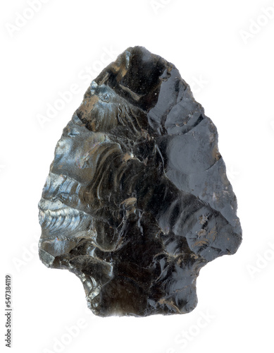 Obsidian arrowhead on white background
