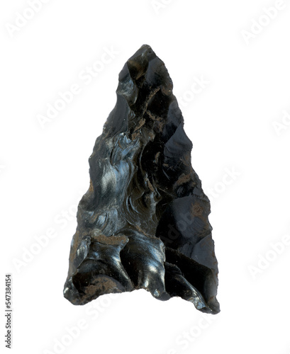 Obsidian arrowhead on white background