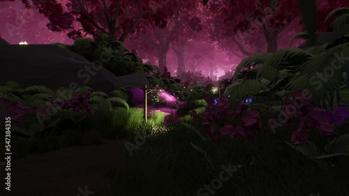 Magic Forest Lantern, Plants, Bright Butterflies 3D Animations Renderings CGI 4K photo