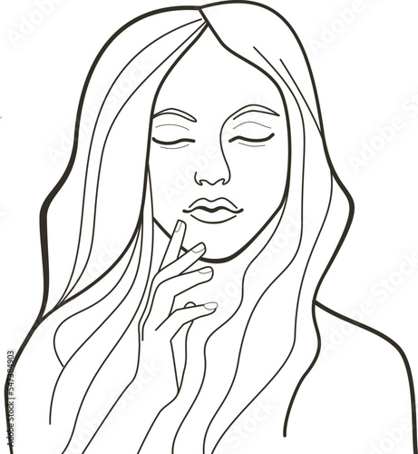 Young beautiful female touching her face