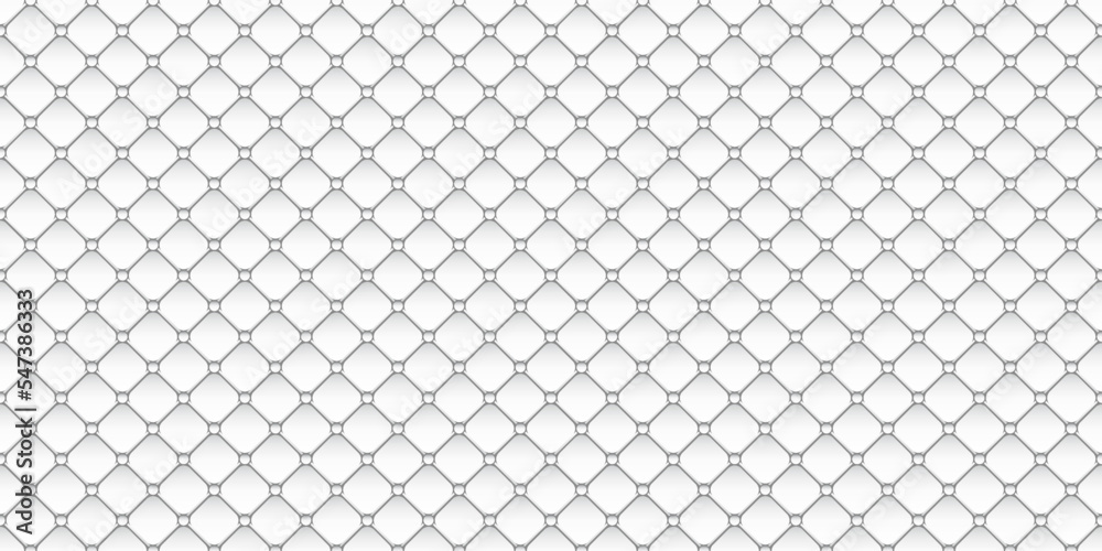 Steel grid seamless pattern vector illustration. 3d realistic metal mesh geometric texture with circles at tops of rhombuses in net, aluminum repeat lattice with ornament, rhomb protection network - obrazy, fototapety, plakaty 