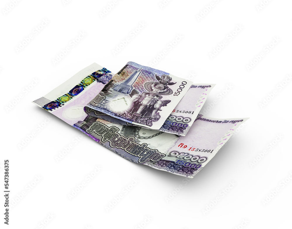 3D rendering of Double Cambodian riel notes isolated on white background 3D rendering of Double Cambodian riel notes isolated on white background