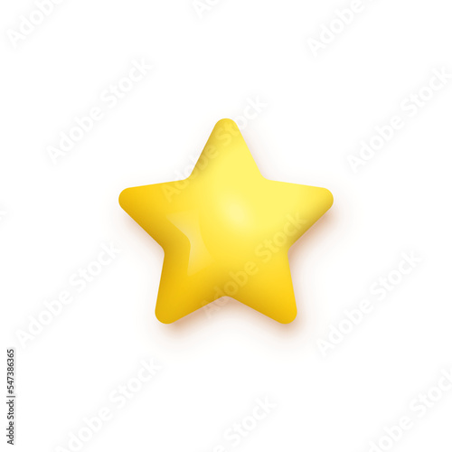 3d gold rating star vector illustration. Realistic golden glossy metal or plastic badge of positive customer feedback or good review  shiny yellow award for winner with best results isolated on white