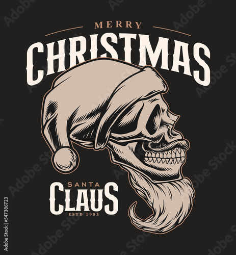 Vintage design of santa claus skull head illustration