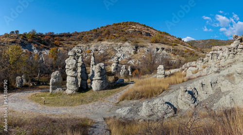 panorama view of the Stone Dolls rock formations near Kratovo in North Macedonia photo