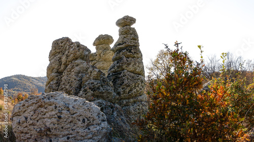 panorama view of the Stone Dolls rock formations near Kratovo in North Macedonia photo