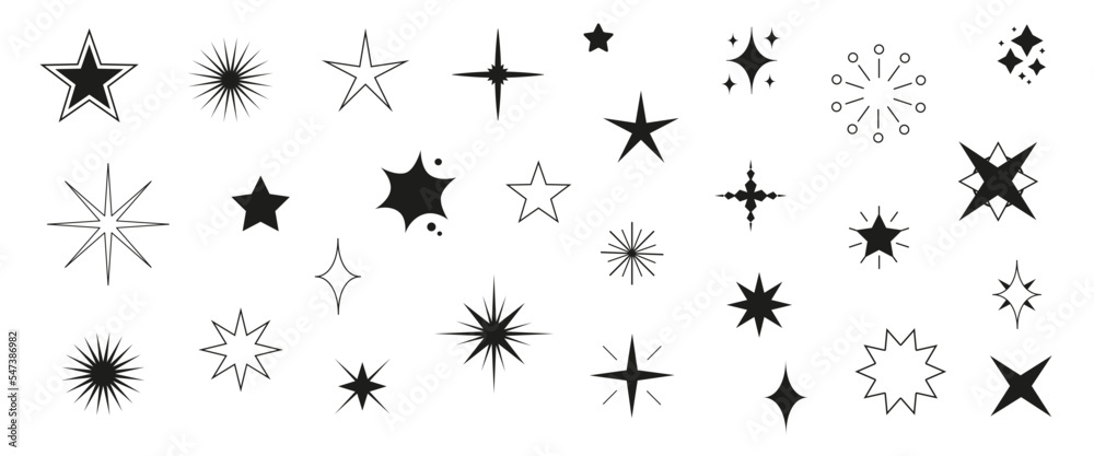 Star set, twinkle shape flat style, minimalist icon collection Star set, twinkle shape flat style, minimalist icon collection
