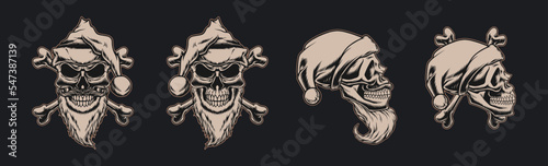 Vector skull design illustration with santa claus theme with vintage retro style