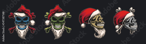 Vector skull design illustration with santa claus theme with vintage retro style