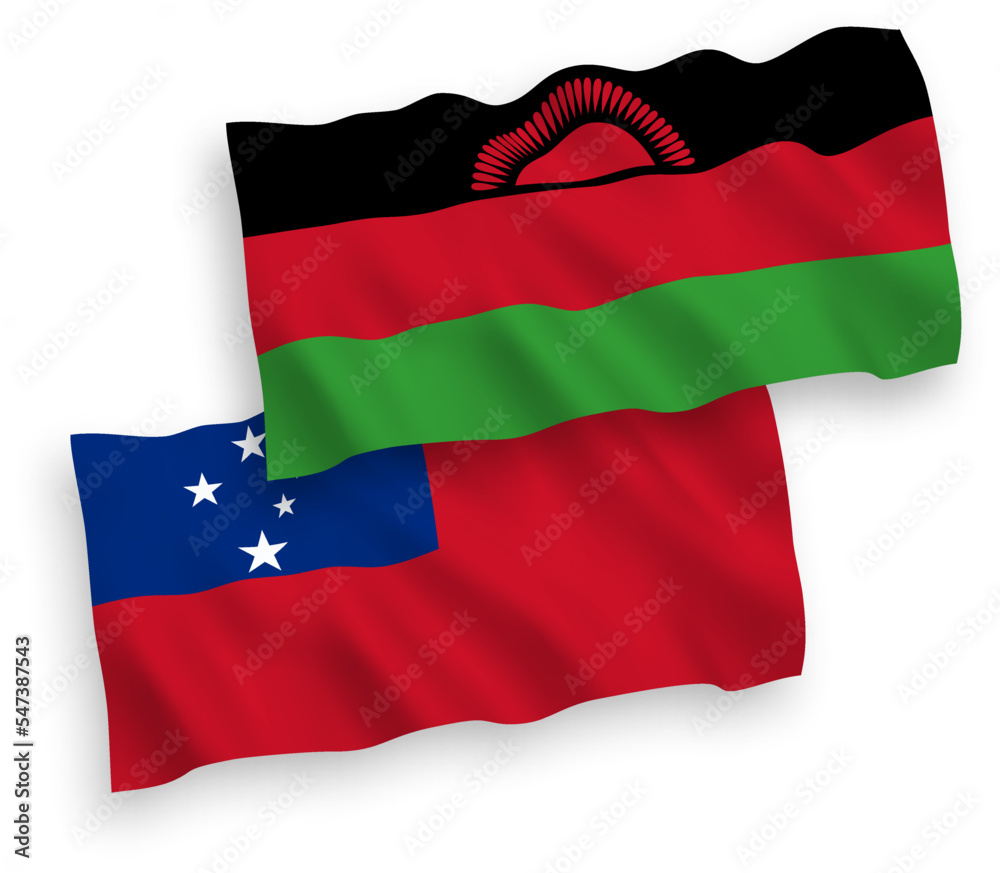Flags of Independent State of Samoa and Malawi on a white background Flags of Independent State of Samoa and Malawi on a white background