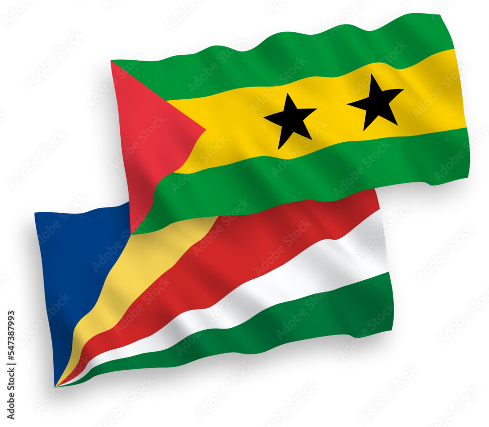 Flags of Saint Thomas and Prince and Seychelles on a white background Flags of Saint Thomas and Prince and Seychelles on a white background