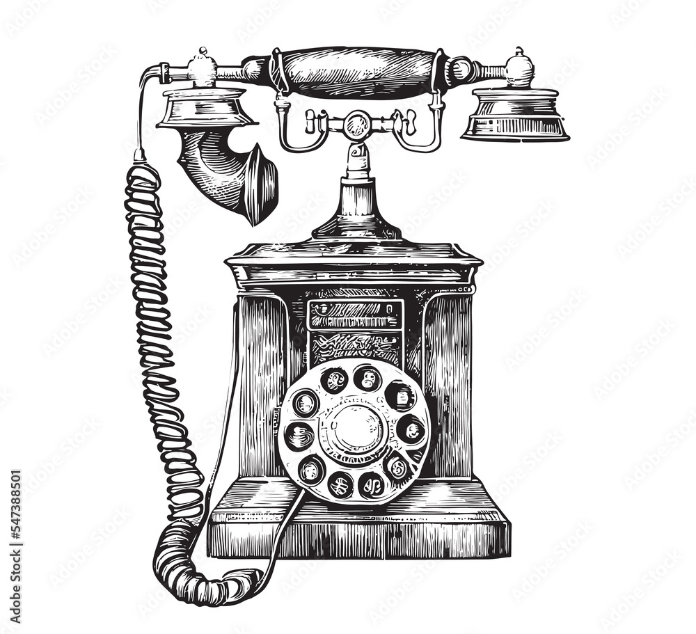 English old telephone retro vintage sketch hand drawn engraving style  Vector illustration Stock Vector