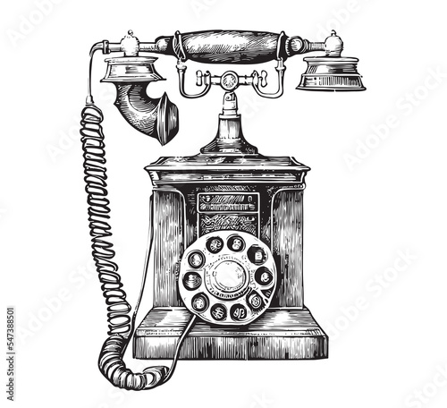 English old telephone retro vintage sketch hand drawn engraving style Vector illustration