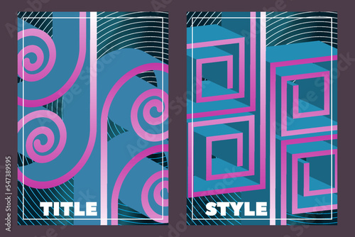 Vector 3d set of abstract geometric patterns for covers. Corporate volumetric style