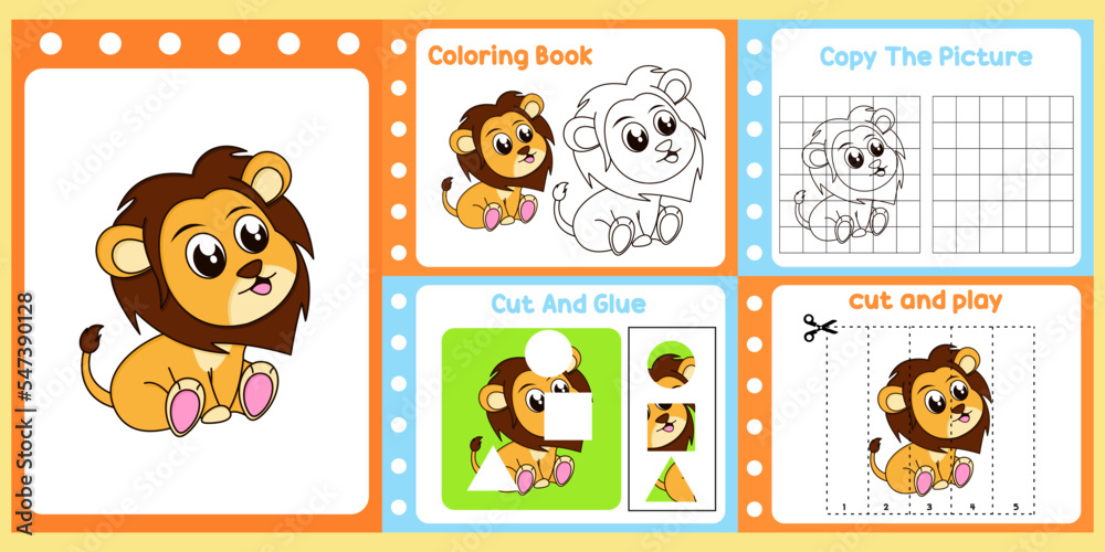 worksheets pack for kids with lion. fun learning for children Stock ...