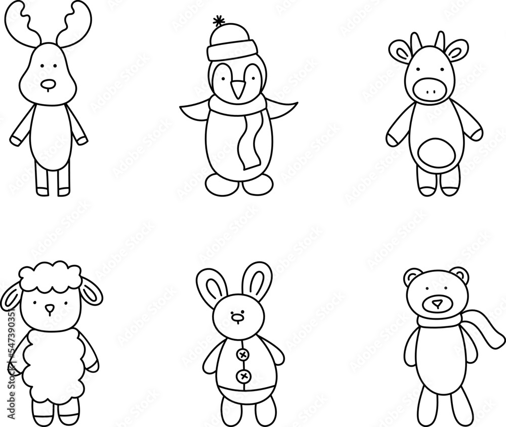 Set of cartoon animals. Knitted amigurumi toys