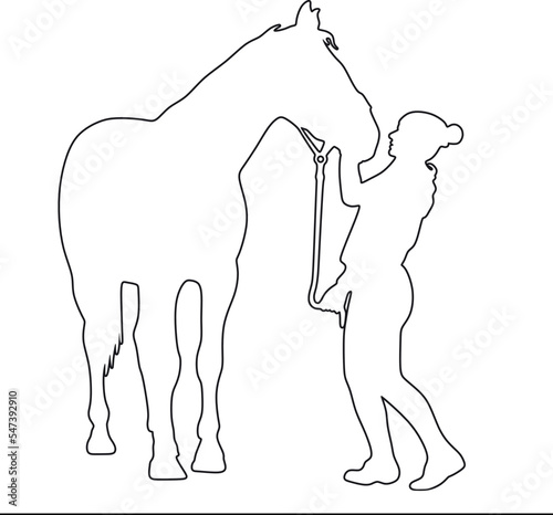 girl with horse love line art