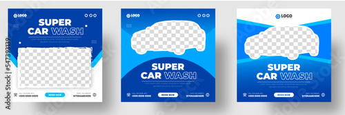 Car Washing Service Social Media Post banner design. Car Washing Social Media Post banner Template set, car wash social media banner design template. Car Washing marketing post banner design.