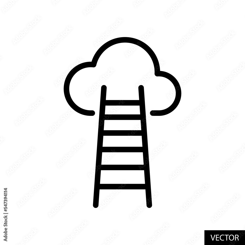 Stairway to the heaven, Ladder to cloud vector icon in line style design for website, app, UI, isolated on white background. Editable stroke. Vector illustration. Stairway to the heaven, Ladder to cloud vector icon in line style design for website, app, UI, isolated on white background. Editable stroke. Vector illustration.