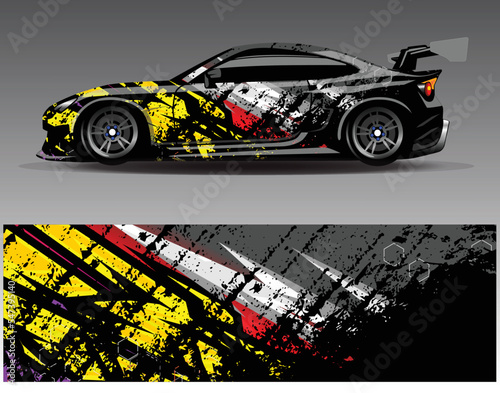 Car wrap design vector.Graphic abstract stripe racing background designs for vehicle rally race adventure and car racing livery