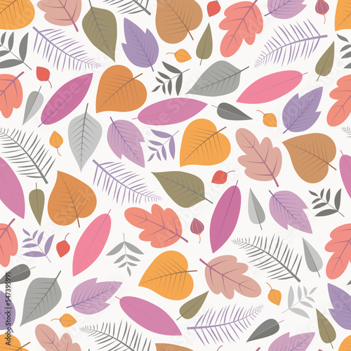Dainty floral seamless surface pattern. Exquisite arrangement of autumn color leaves. Aesthetic allover foliage texture background