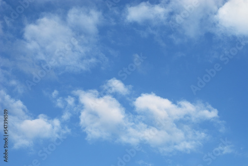 Scattered white cloud in high sky atmosphere. Natural cloud frame in light blue sky background. A calm and cloudy day in winter.