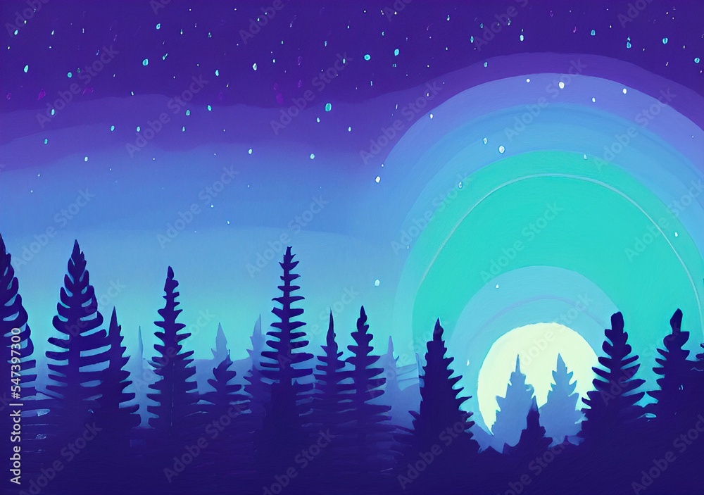 Naklejka premium Digital drawing night forest landscape illustration