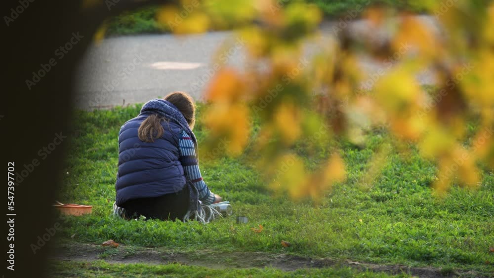 4K person from the back in park at autumn 4K person from the back in park at autumn