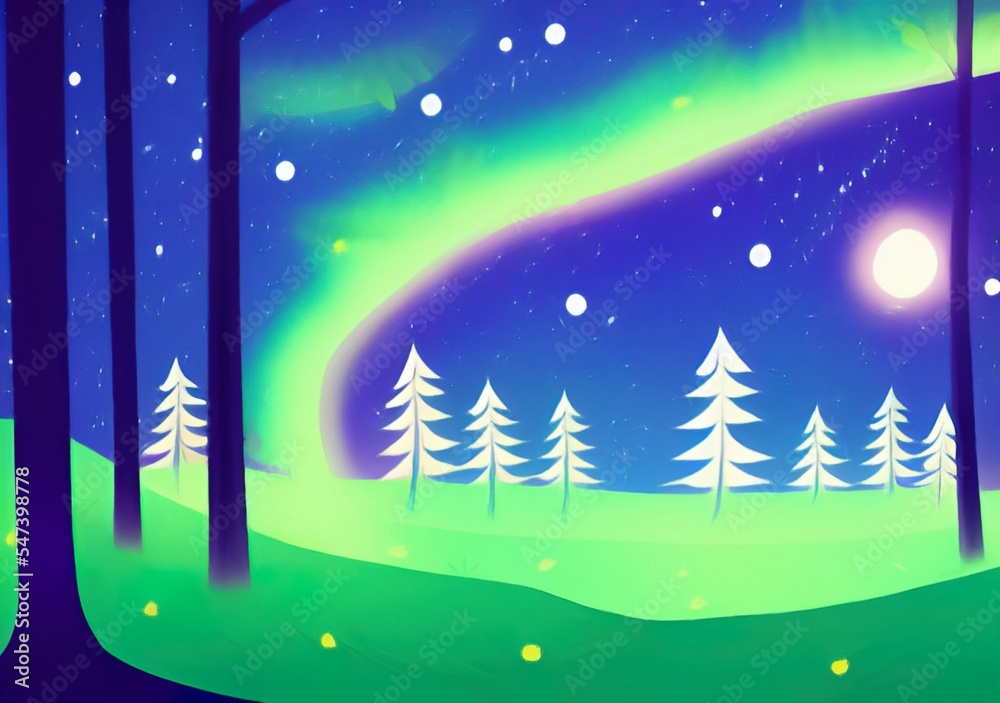 Fototapeta premium Digital drawing night forest landscape illustration