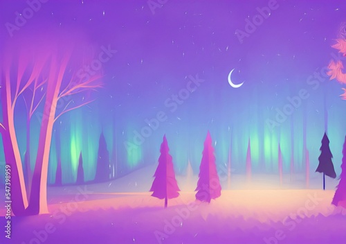 Digital drawing night forest landscape illustration