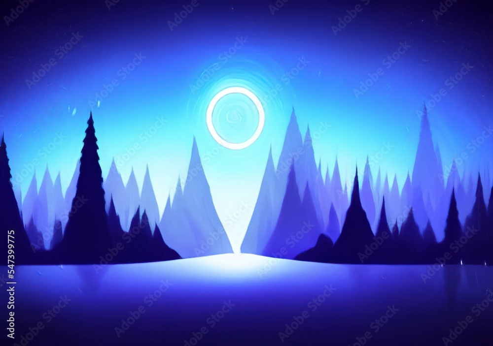 Fototapeta premium Digital drawing night forest landscape illustration