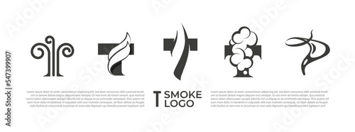 T letter logo and smoke effect. Set of logos for smoking brands with the letter T and smoke.
