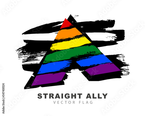 Flag of a straight ally. Gender equality. Colored brush strokes drawn by hand. A colorful logo of one of the LGBT flags. Sexual identification.