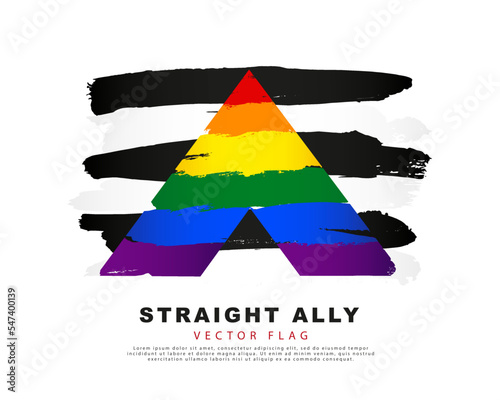 Rainbow, black and white brushstrokes drawn by hand. Flag of a straight ally. Gender equality. Sexual identification.