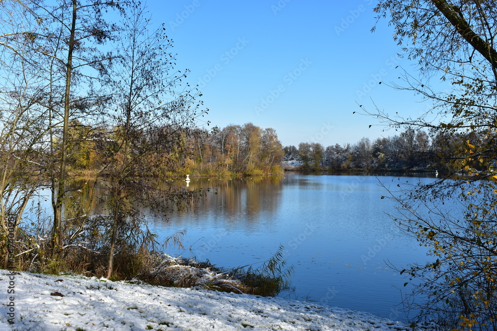 Obraz premium See-Winter-Bäume-Natur-Landschaft