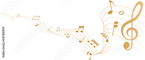 vector illustration of gold colored sheet music - musical notes melody