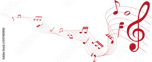 vector illustration of red colored sheet music - musical notes melody