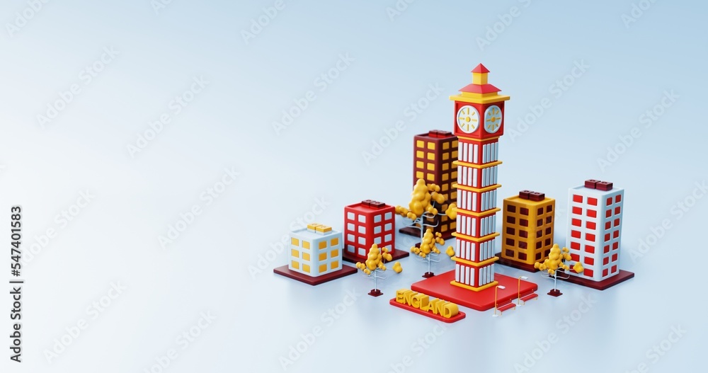 Fototapeta premium 3d illustration England background city with Big ben as landmark and tree space