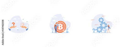 Question and answer, Bitcoin and cryptocurrency value return after crash or collapse, Analyze problem to fix the process, set flat vector modern illustration