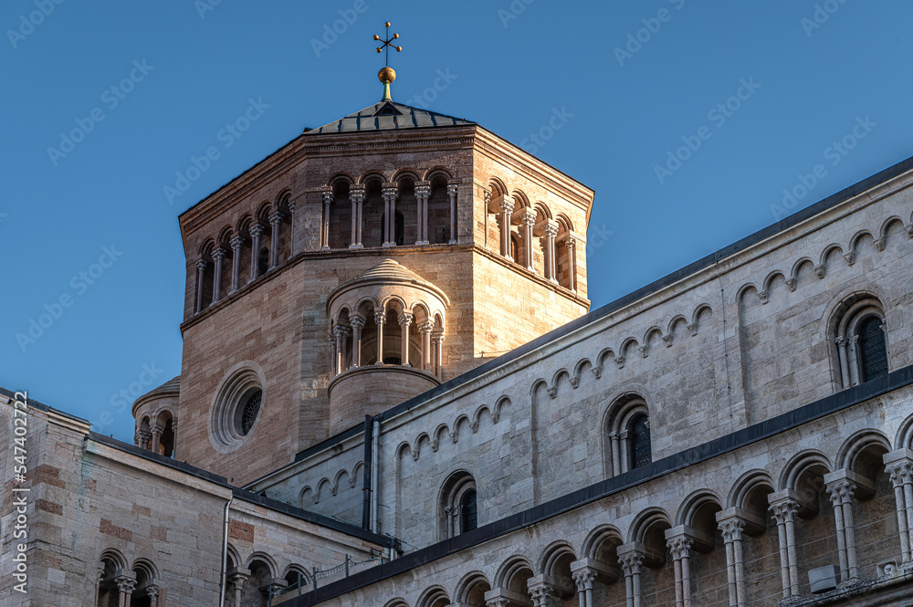Trento city: the Romanesque Trento Cathedral dedicated to San Vigilio,  - was built outside the city walls presumably around the end of the fourth century - Trentino Alto Adige - iTALY