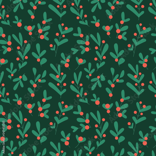 Seamless pattern with Christmas plants, holy tree leaves and berries (ID: 547403385)