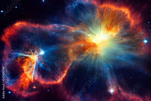 A massive supernova explodes in space. 