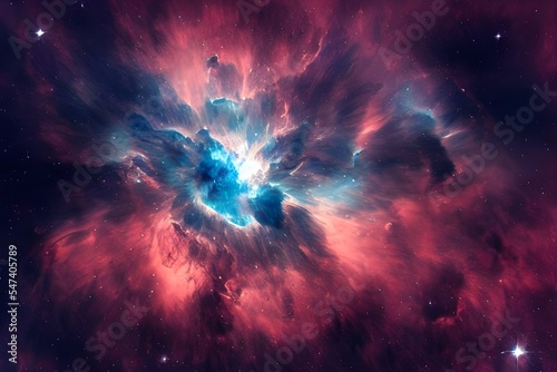 A massive supernova explodes in space.	 photo