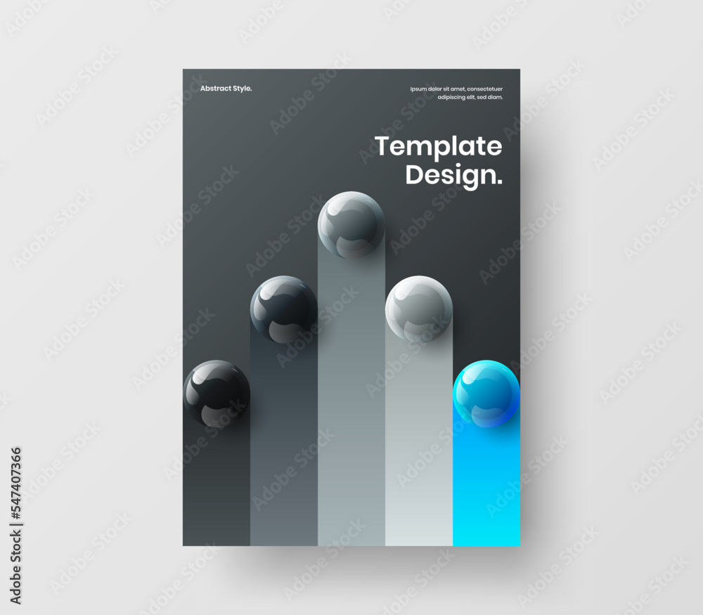 Unique realistic balls presentation concept. Original cover A4 vector design layout.