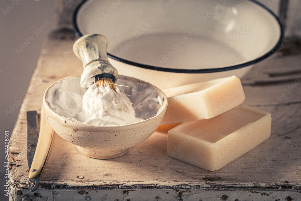 Old and unique barber equipment with razor and soap. Old and unique barber equipment with razor and soap.