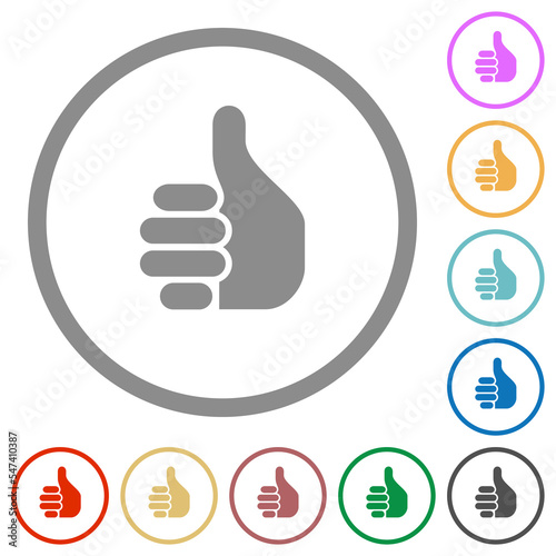 Right handed thumbs up solid flat color icons in round outlines