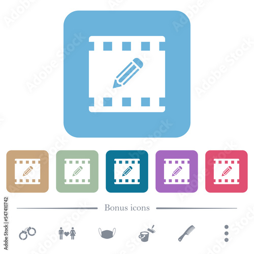 Edit movie flat icons on color rounded square backgrounds